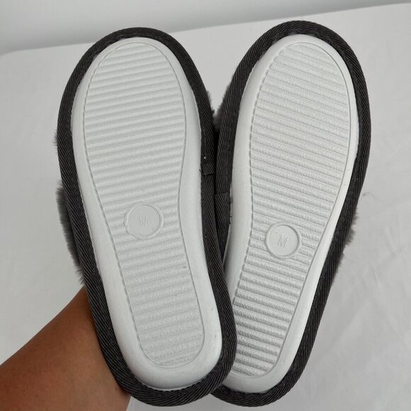 Nordstrom Women's Faux Fur Cross Band Slippers - Size M‎ - Gray - Picture 3 of 5